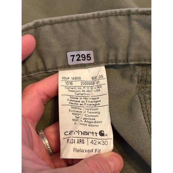 Carhartt Mens Relaxed Fit Khaki Work Pants 42x30 100% Cotton Durable - Picture 2 of 8